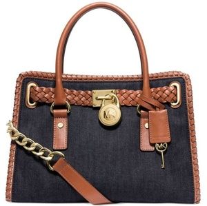 Michael Kors Hamilton Whip-Stitch Denim Satchel